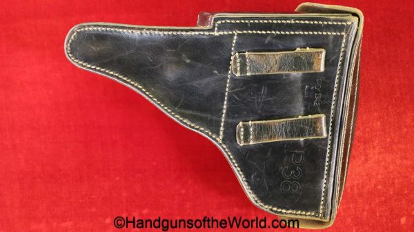 Walther, P-38, Holster, German, WWII, Dated, 1942, Black, Leather, hardshell, GXY, WaA706, original, collectible, Germany, WW2, P38, P.38, P 38