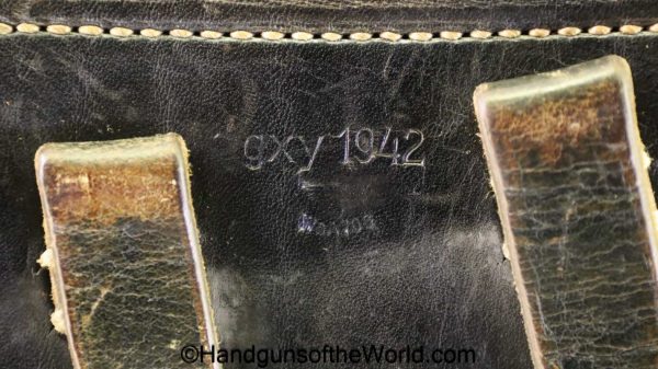 Walther, P-38, Holster, German, WWII, Dated, 1942, Black, Leather, hardshell, GXY, WaA706, original, collectible, Germany, WW2, P38, P.38, P 38